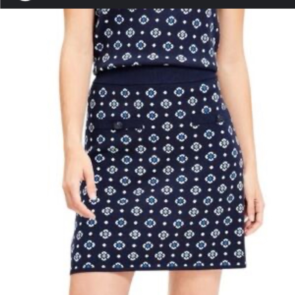 EUC LOFT Navy Blue Geometric Knitwear Skirt L